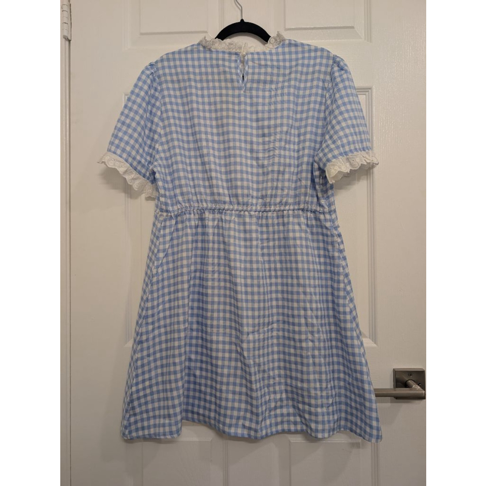 Cottagcore Gingnam Dress A-Line Mini Dress Peter Pan Collar High Neck Lace XL - Picture 7 of 7